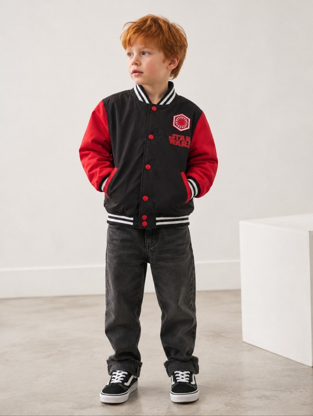 Disney Star Wars Kylo Ren Kids Varsity Bomber Jacket Black Red 5T